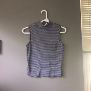 Blue and white turtleneck tank top